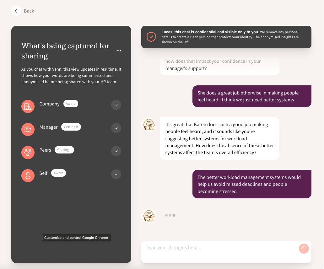 Conversation with Venn in progress